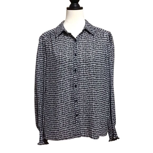 Max Studio Black White Button Up Blouse L - Picture 1 of 10